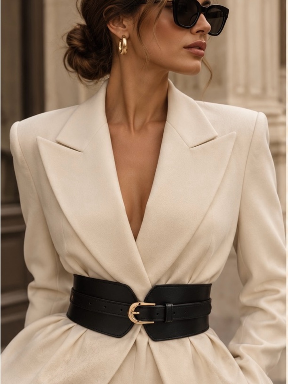 Sculptural Waist Belt with Gold Buckle | High Fashion Leather Corset Belt